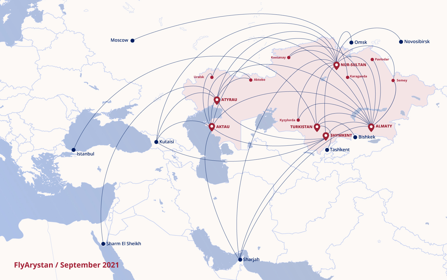 Карта маршрутов FlyArystan 2020