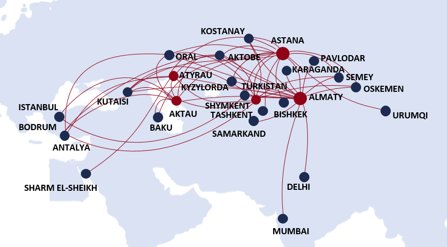 FlyArystan route map 2024