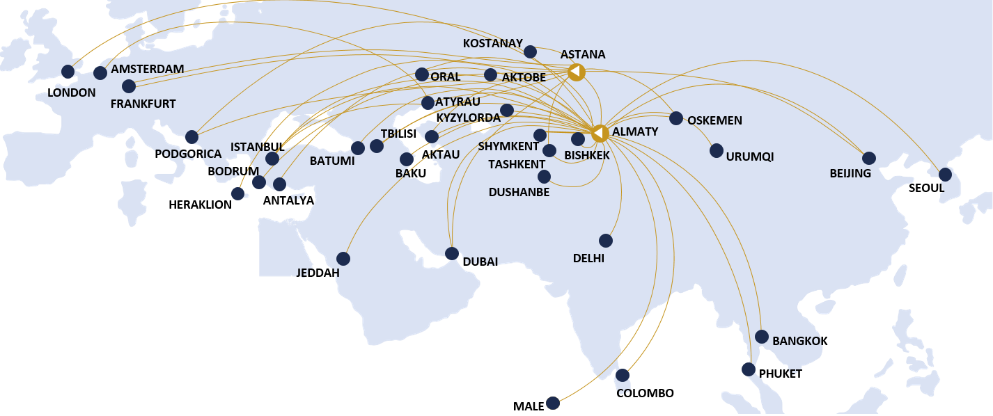 Air Astana route map 2024